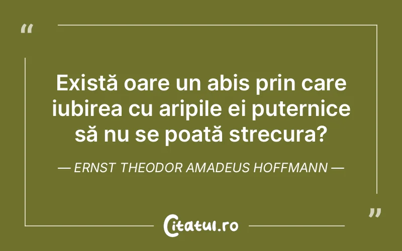 Există oare un abis prin care iubirea cu aripile ei puternice să nu se poată strecura?	Ernst Theodor Amadeus Hoffmann