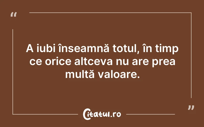 A iubi înseamnă totul, în timp ce orice altceva nu are prea multă valoare.