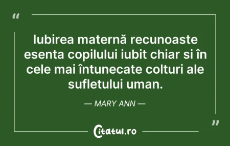 Citeste si: Iubirea maternă recunoaște esența copilu...