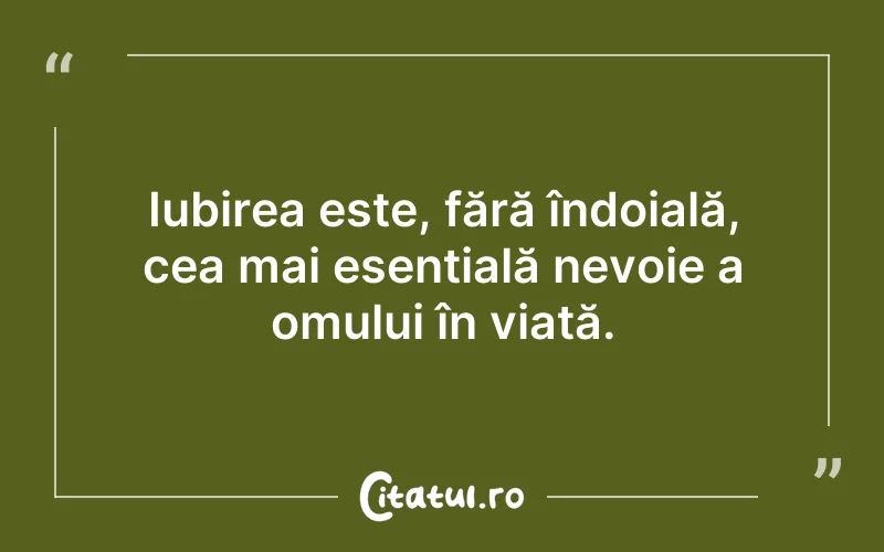 Iubirea este, fără îndoială, cea mai esențială nevoie a omului în viață.