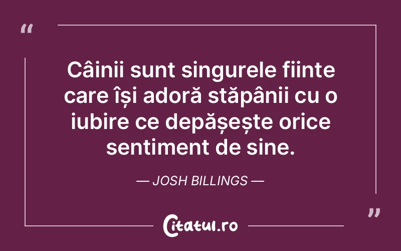 Câinii sunt singurele ființe care își adoră stăpânii cu o iubire ce depășește orice sentiment de sine. Josh Billings