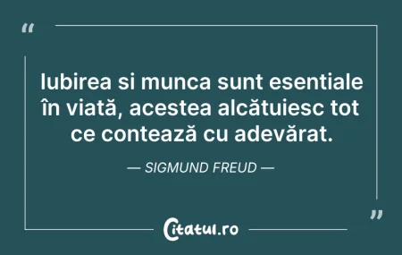 Citeste si: Iubirea și munca sunt esențiale în viață...