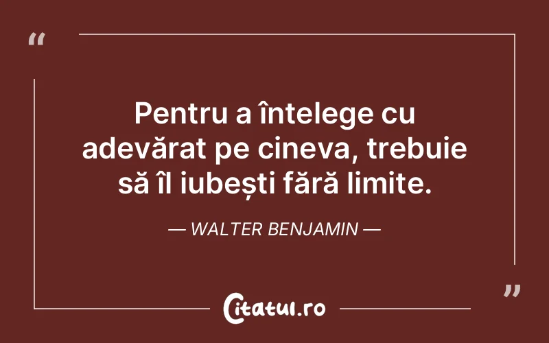 Pentru a înțelege cu adevărat pe cineva, trebuie să îl iubești fără limite. Walter Benjamin