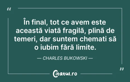 Citeste si: În final, tot ce avem este această viață...