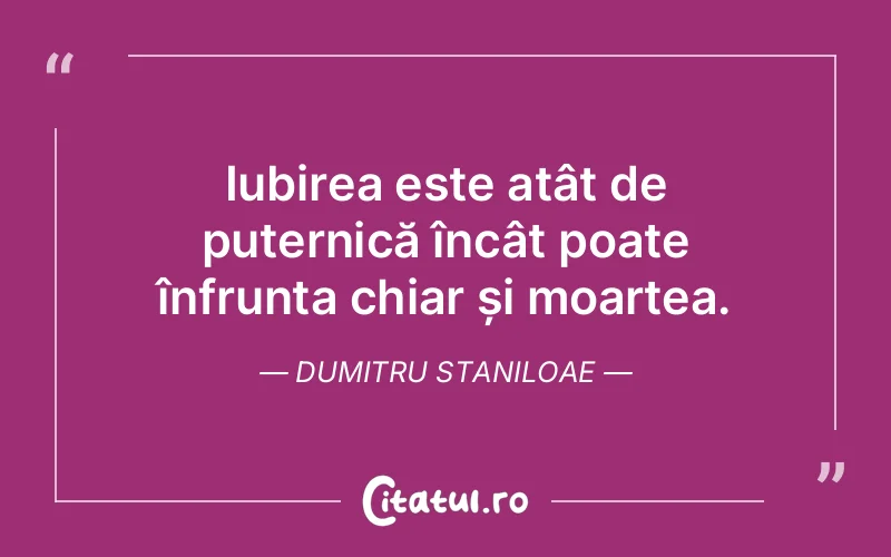 Iubirea este atât de puternică încât poate înfrunta chiar și moartea. Dumitru Staniloae