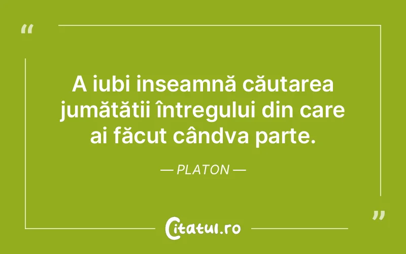 A iubi inseamnă căutarea jumătății întregului din care ai făcut cândva parte. Platon