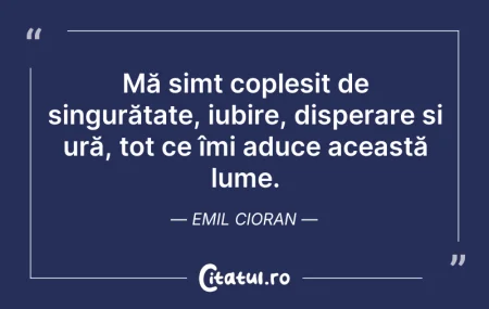Citeste si: Mă simt copleșit de singurătate, iubire,...