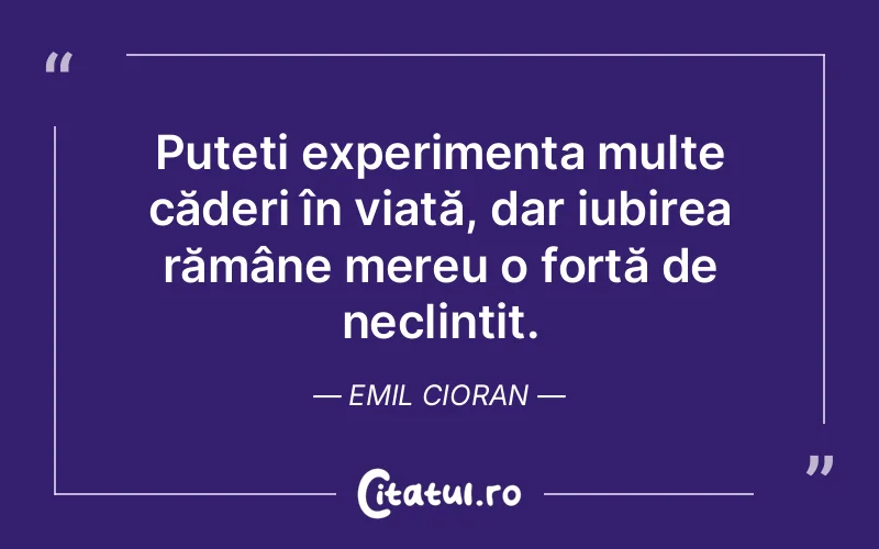 Puteți experimenta multe căderi în viață, dar iubirea rămâne mereu o forță de neclintit. Emil Cioran