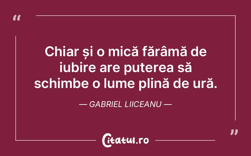 Chiar și o mică fărâmă de iubire are puterea să schimbe o lume plină de ură. Gabriel Liiceanu