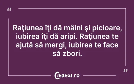 Citeste si: Raţiunea îţi dă mâini şi picioare, iubir...