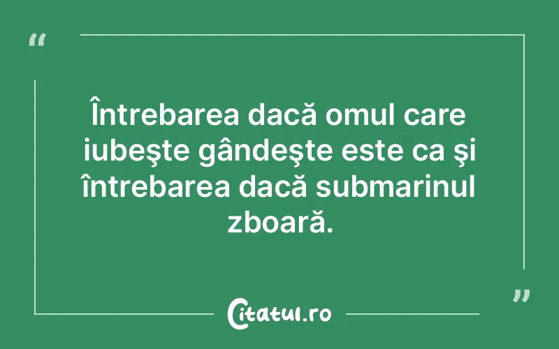 Întrebarea dacă omul care iubeşte gândeşte este ca şi întrebarea dacă submarinul zboară.