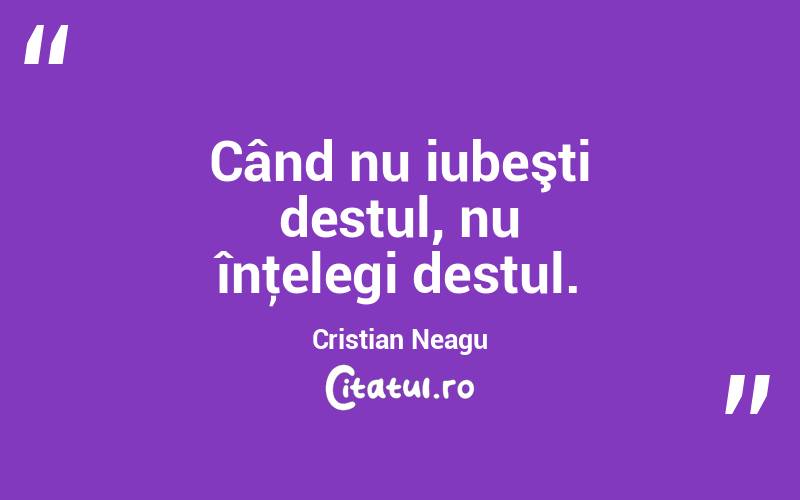   Când nu iubeşti destul, nu înţelegi destul. Cristian Neagu
