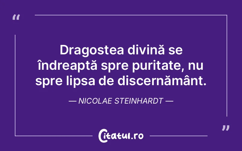 Dragostea divină se îndreaptă spre puritate, nu spre lipsa de discernământ. Nicolae Steinhardt