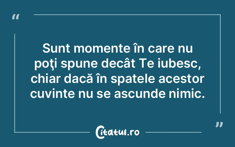 Sunt momente în care nu poţi spune decât Te iubesc, chiar dacă în spatele acestor cuvinte nu se ascunde nimic.