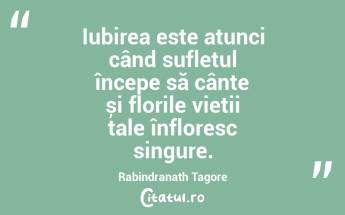 Iubirea este atunci când sufletul începe să cânte și florile vieții tale înfloresc singure. Rabindranath Tagore...