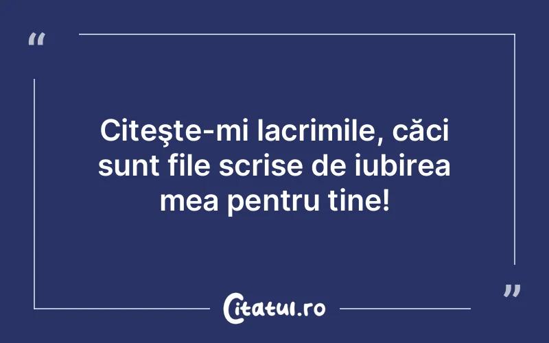 Citeşte-mi lacrimile, căci sunt file scrise de iubirea mea pentru tine!