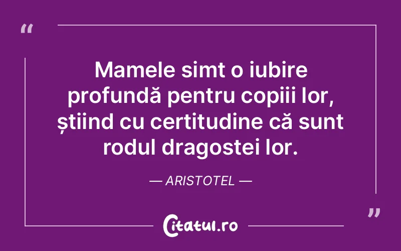 Mamele simt o iubire profundă pentru copiii lor, știind cu certitudine că sunt rodul dragostei lor. Aristotel