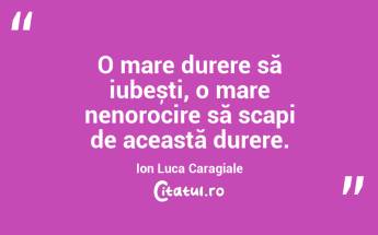 O mare durere să iubești, o mare nenorocire să scapi de această durere. Ion Luca Caragiale...