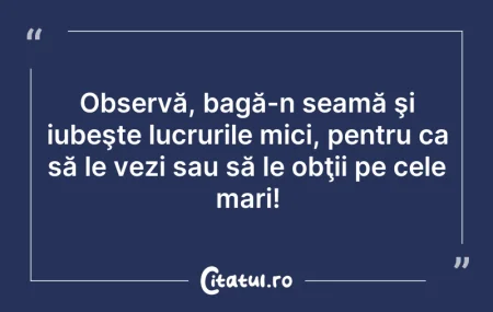 Citeste si: Observă, bagă-n seamă şi iubeşte lucruri...