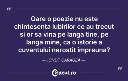 Citeste si: Oare o poezie nu este chintesenta iubiri...