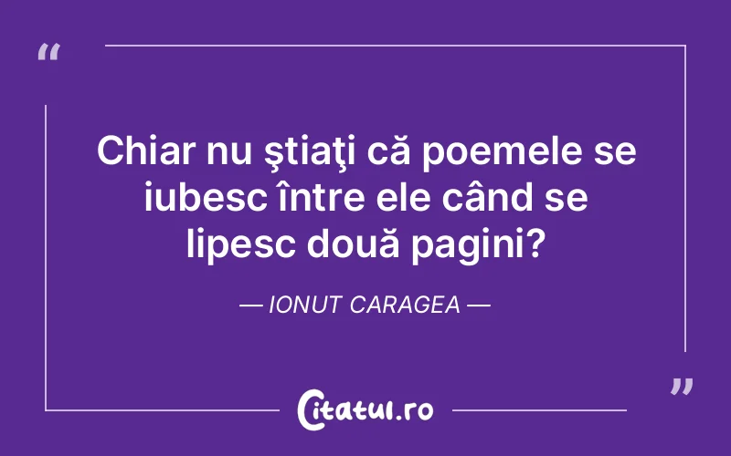 Chiar nu ştiaţi că poemele se iubesc între ele când se lipesc două pagini?	Ionut Caragea