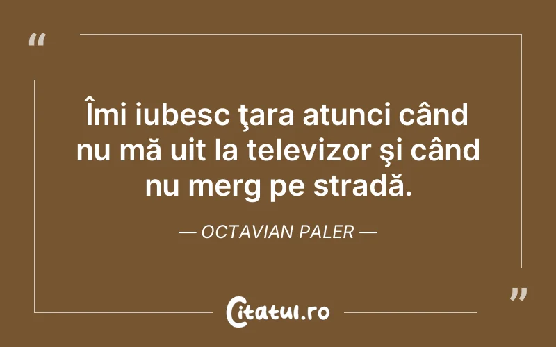 Îmi iubesc ţara atunci când nu mă uit la televizor şi când nu merg pe stradă. Octavian Paler