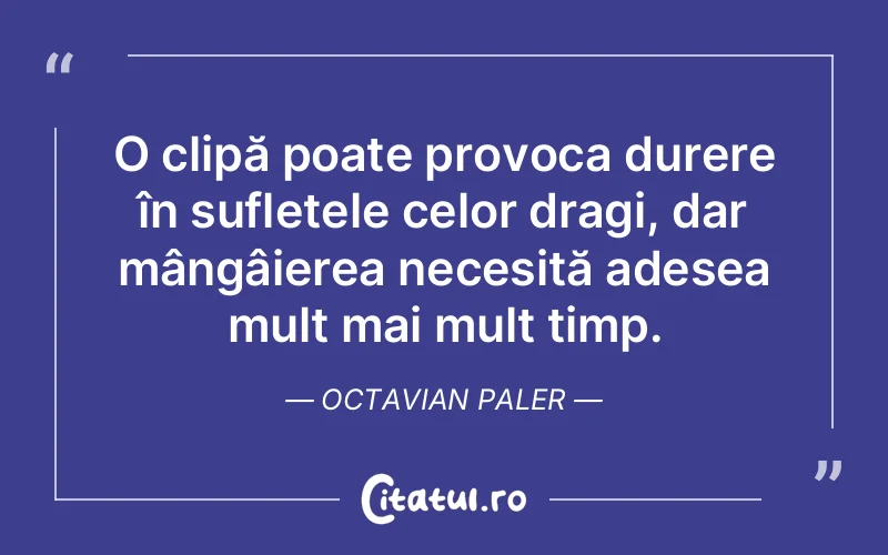 O clipă poate provoca durere în sufletele celor dragi, dar mângâierea necesită adesea mult mai mult timp. Octavian Paler