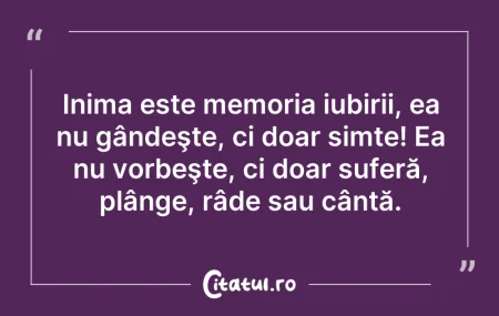 Citeste si: Inima este memoria iubirii, ea nu gândeş...