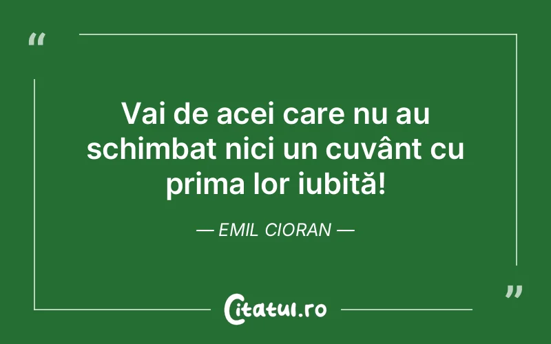 Vai de acei care nu au schimbat nici un cuvânt cu prima lor iubită! Emil Cioran
