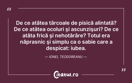 Citeste si: De ce atâtea târcoale de pisică alintată...