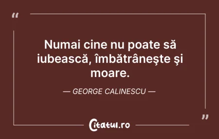 Citeste si: Numai cine nu poate să iubească, îmbătrâ...
