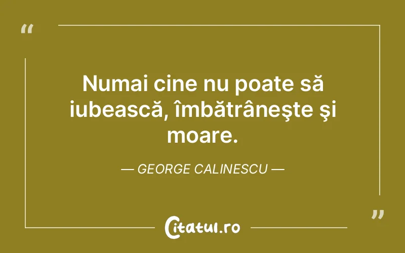 Numai cine nu poate să iubească, îmbătrâneşte şi moare. George Calinescu