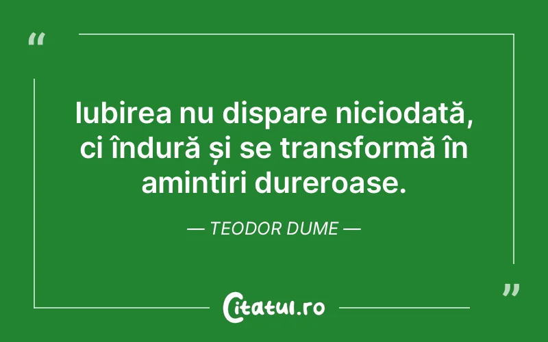 Iubirea nu dispare niciodată, ci îndură și se transformă în amintiri dureroase. Teodor Dume