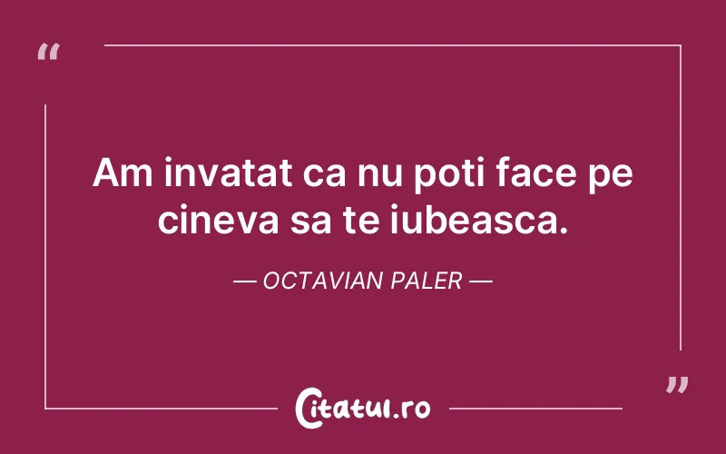 Am invatat ca nu poti face pe cineva sa te iubeasca. Octavian Paler