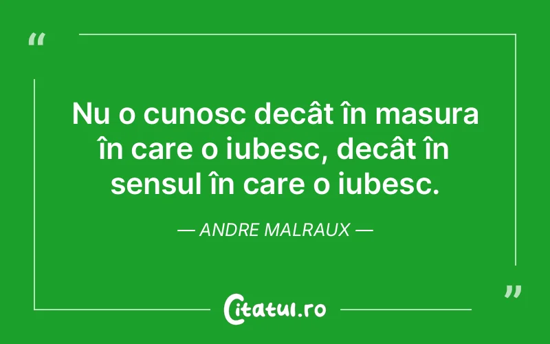 Nu o cunosc decât în masura în care o iubesc, decât în sensul în care o iubesc. Andre Malraux