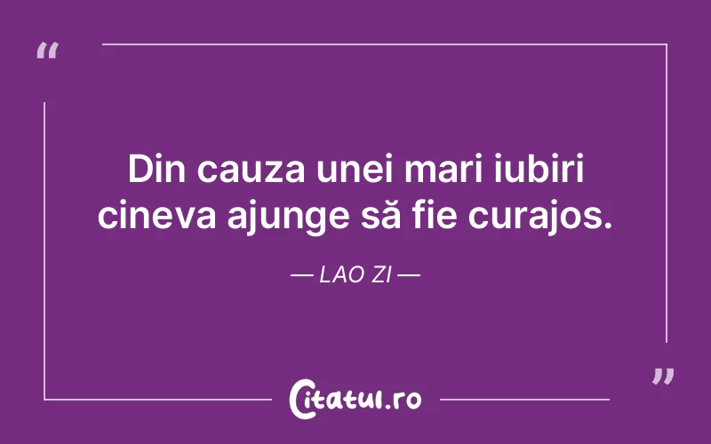 Din cauza unei mari iubiri cineva ajunge să fie curajos. Lao Zi