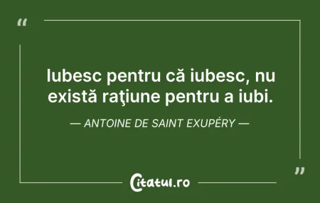 Citeste si: Iubesc pentru că iubesc, nu există raţiu...
