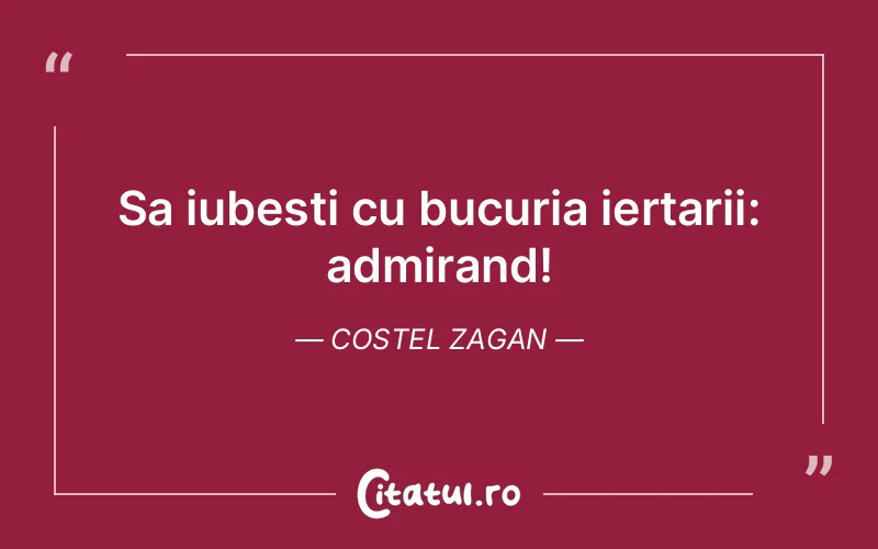 Sa iubesti cu bucuria iertarii: admirand! Costel Zagan