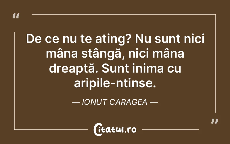 De ce nu te ating? Nu sunt nici mâna stângă, nici mâna dreaptă. Sunt inima cu aripile-ntinse. Ionut Caragea