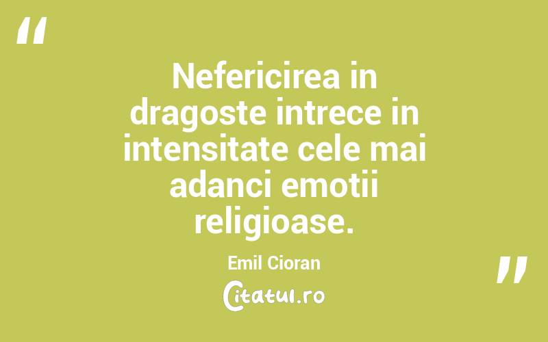 Nefericirea in dragoste intrece in intensitate cele mai adanci emotii religioase. Emil Cioran
