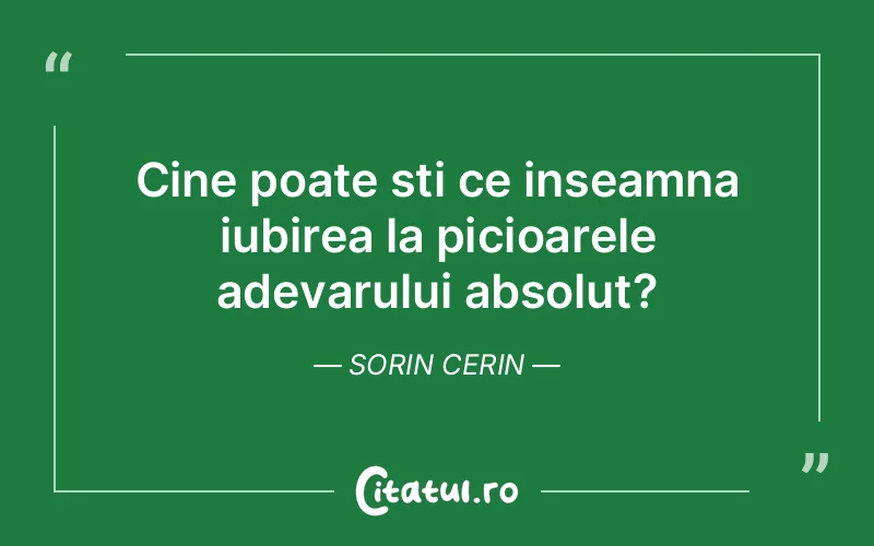 Cine poate sti ce inseamna iubirea la picioarele adevarului absolut? Sorin Cerin