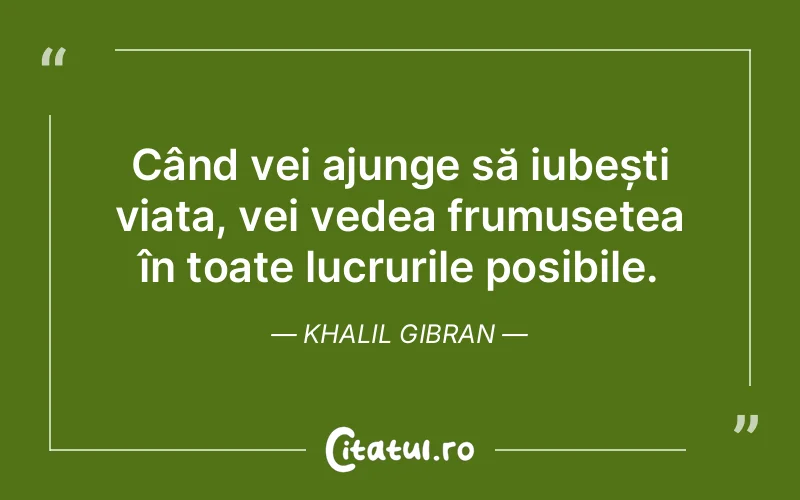 Când vei ajunge să iubești viața, vei vedea frumusețea în toate lucrurile posibile. Khalil Gibran