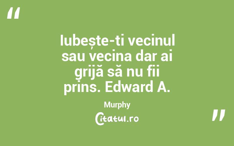 Iubește-ți vecinul sau vecina dar ai grijă să nu fii prins. Edward A. Murphy
