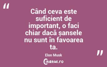 Când ceva este suficient de important, o faci chiar dacă șansele nu sunt în favoarea ta. Elon Musk...
