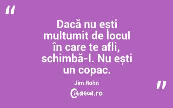 Dacă nu ești mulțumit de locul în care te afli, schimbă-l. Nu ești un copac. Jim Rohn...