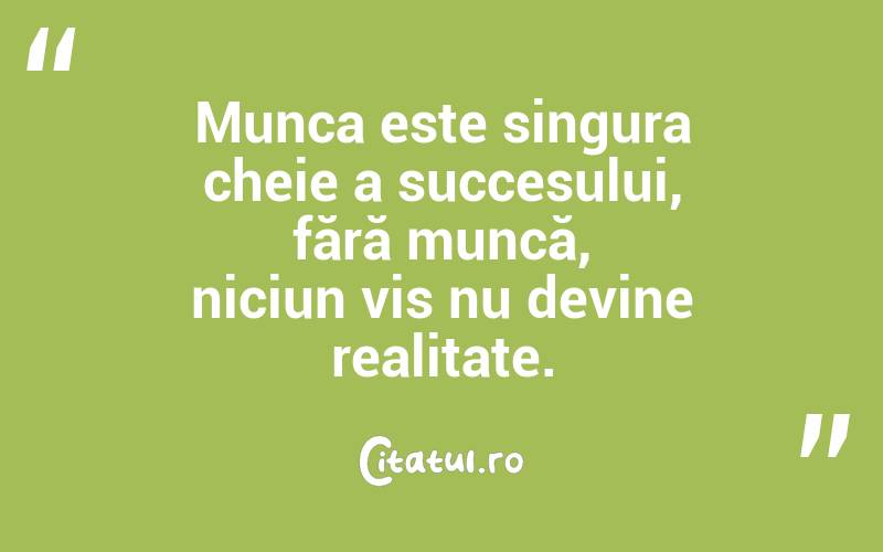 Munca este singura cheie a succesului, fără muncă, niciun vis nu devine realitate. 
