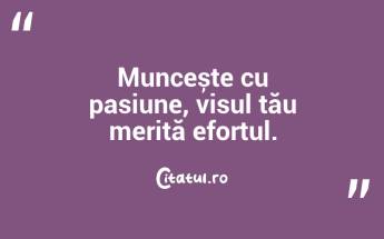 Muncește cu pasiune, visul tău merită efortul. ...