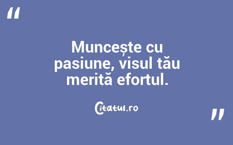 Muncește cu pasiune, visul tău merită efortul. 
