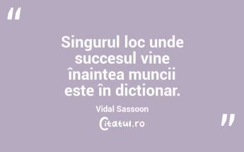 Singurul loc unde succesul vine înaintea muncii este în dicționar. Vidal Sassoon...