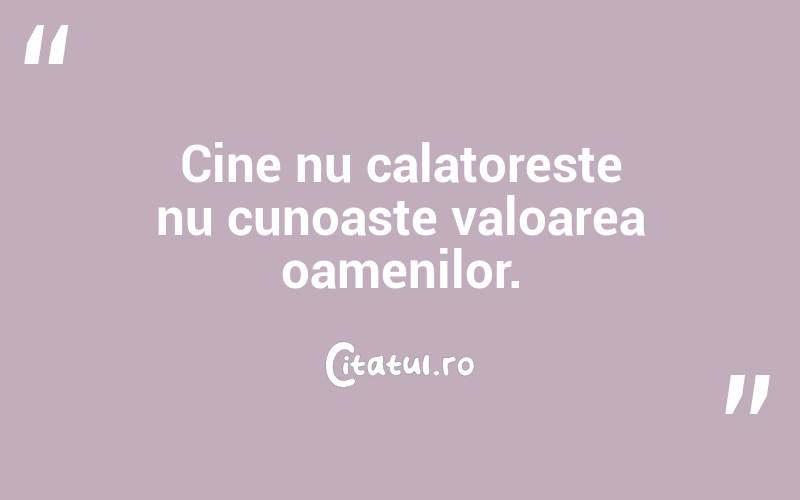 Cine nu calatoreste nu cunoaste valoarea oamenilor.
